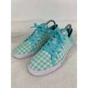 Isaac Mizrahi Live Imfifi Canvas Checkered Teal White Women’s Shoes Size 9